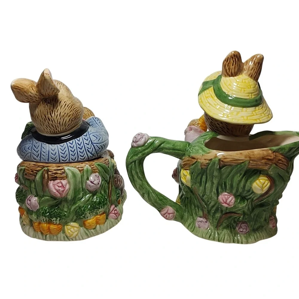Fitz and Floyd Cream and Sugar Set Omnibus Grandma Grandpa Rabbits‎ 1993 READ